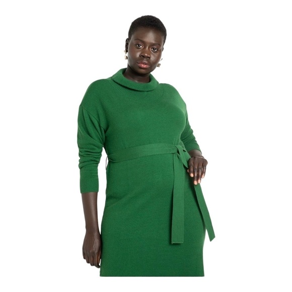 NWT ELOQUII Funnel Neck Tie Waist Maxi Sweater Dress Size 26/28 Christmas - Picture 2 of 4